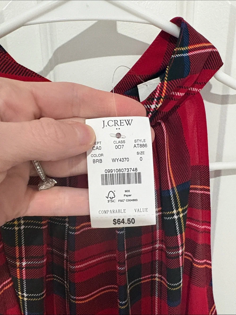 J. Crew Red Plaid Sleeveless Top with Navy & Yellow Accents
